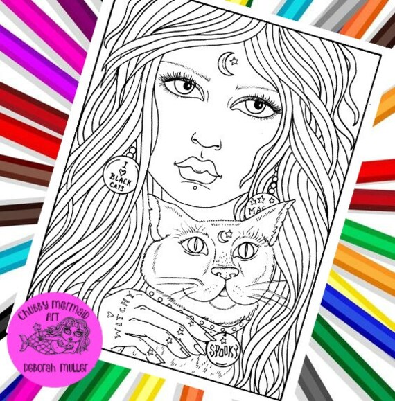 I love black cats pdf coloring page adult coloring halloween cats faces portraits to color