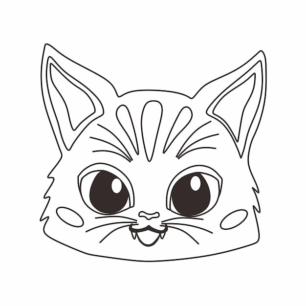 Premium vector kawaii baby cat face coloring page