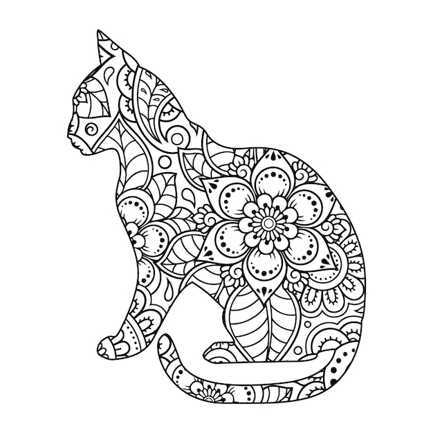 Premium vector mandala cat coloring page for kids