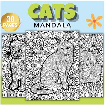Printable cat mandala animals coloring sheets