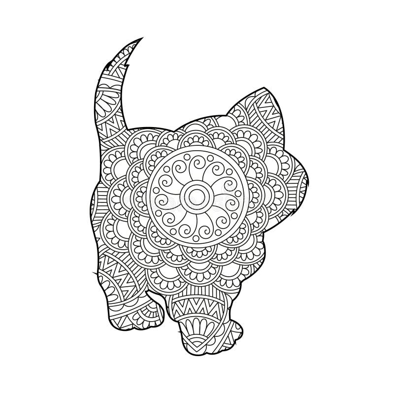 Zentangle cat mandala coloring page for adults christmas cat floral animal antistress coloring book stock vector