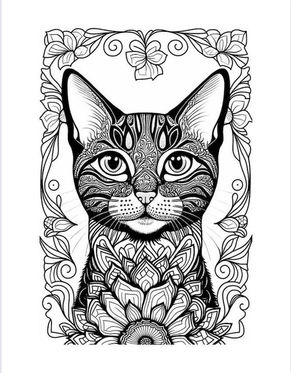 Mandala cat dreams the big cat coloring book for children and adults instant download grayscale coloring pages printable pdf instant download