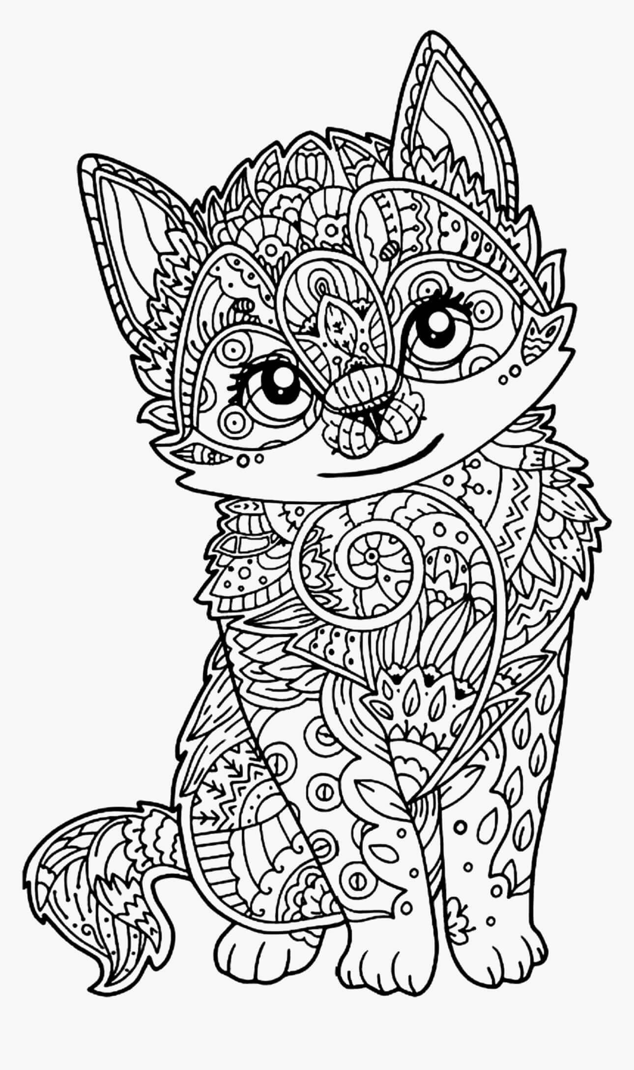 Cute cat sitting mandala coloring page