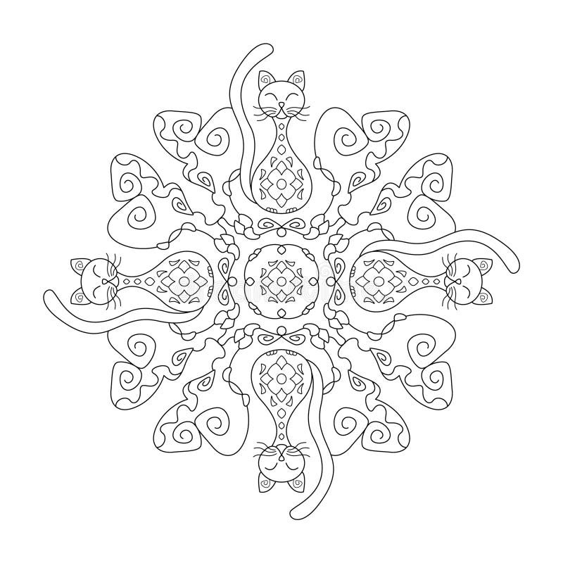 Cat mandala cute coloring page vector illustration stock vector