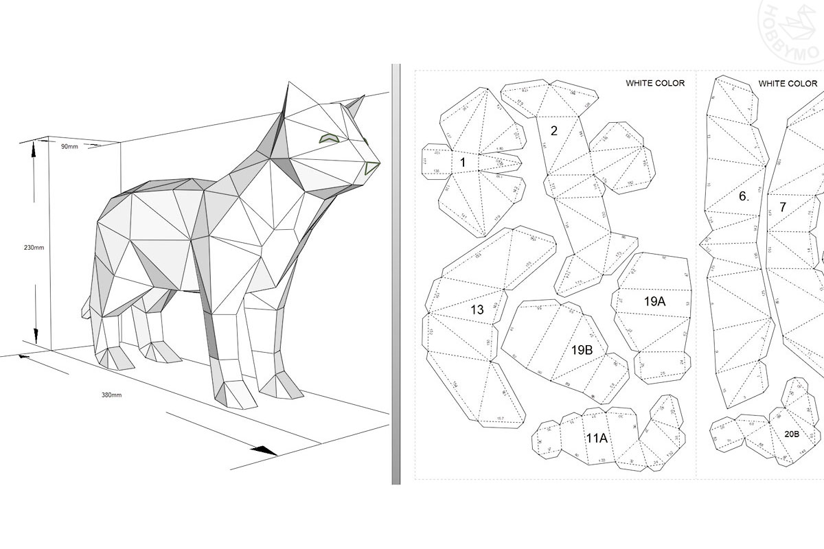Standing cat d papercraft template