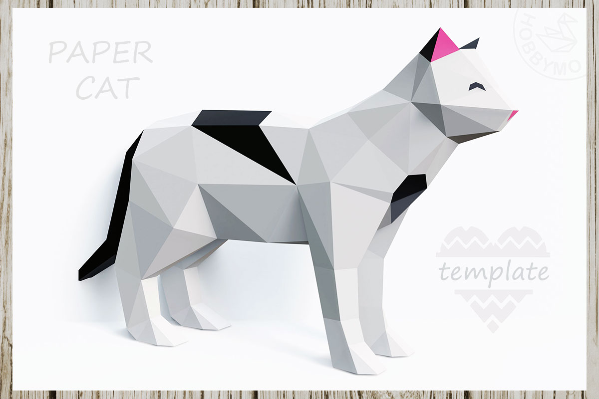 Standing cat d papercraft template