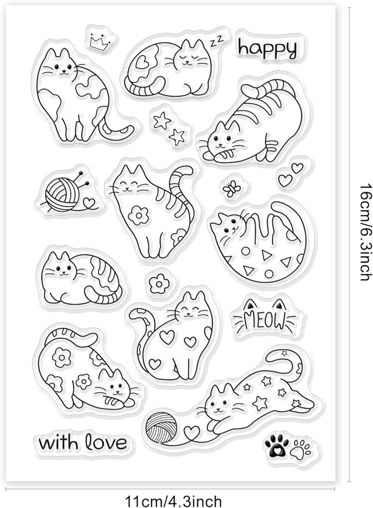 Globleland cut cats silicone clear stamps cat paw print transparent stamps for birthday valentines day cards making diy scrapbooking photo album decoration paper craft arts crafts sewing