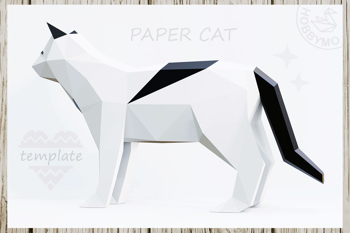 Standing cat d papercraft template