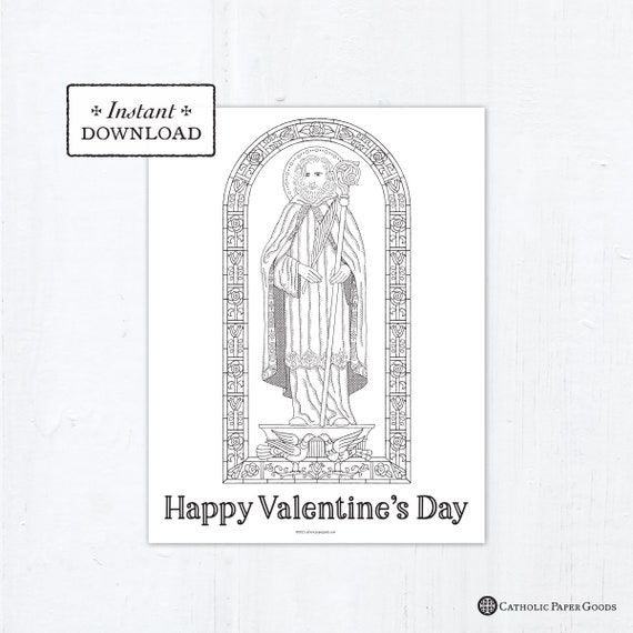 Catholic coloring page saint valentines day catholic saints printable coloring page digital pdf st valentine coloring page download now