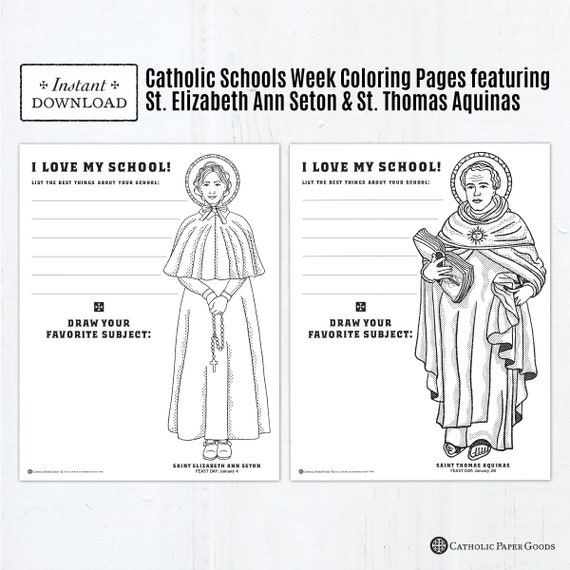 Catholic schools week coloring pages and acitivity st elizabeth ann seton st thomas aquinas printable coloring pages digital pdf