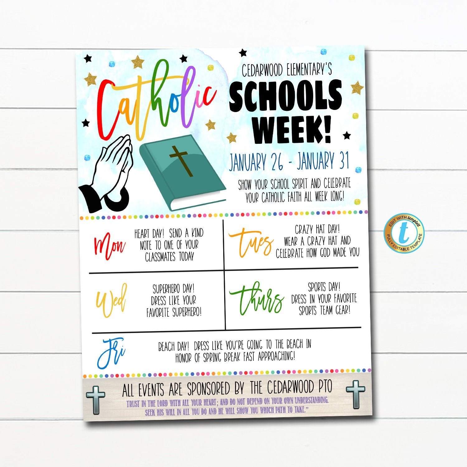 Catholic schools week spirit itinerary schedule â printables