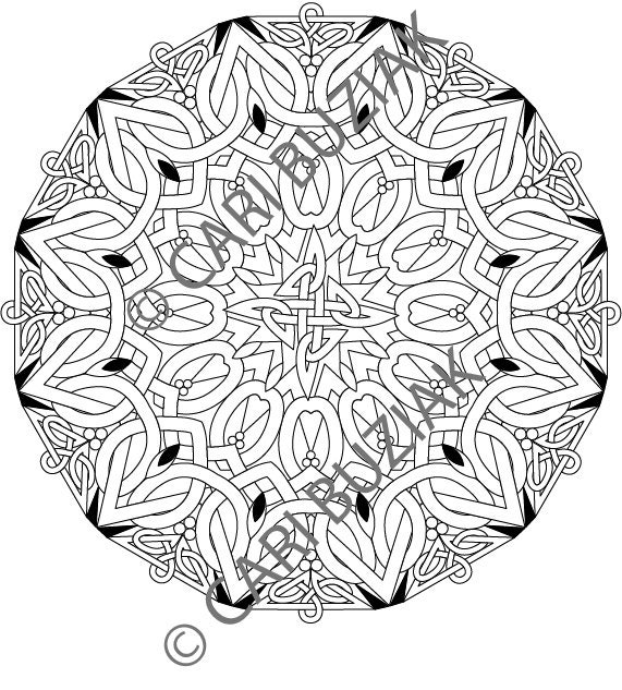 Celtic coloring page heart of gold mandala irish colouring dragons animals knots spirals fantasy download adult coloring