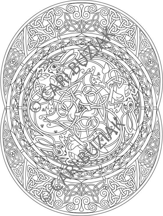 Celtic coloring page spring rabbit mandala irish colouring dragons animals knots spirals fantasy download adult coloring