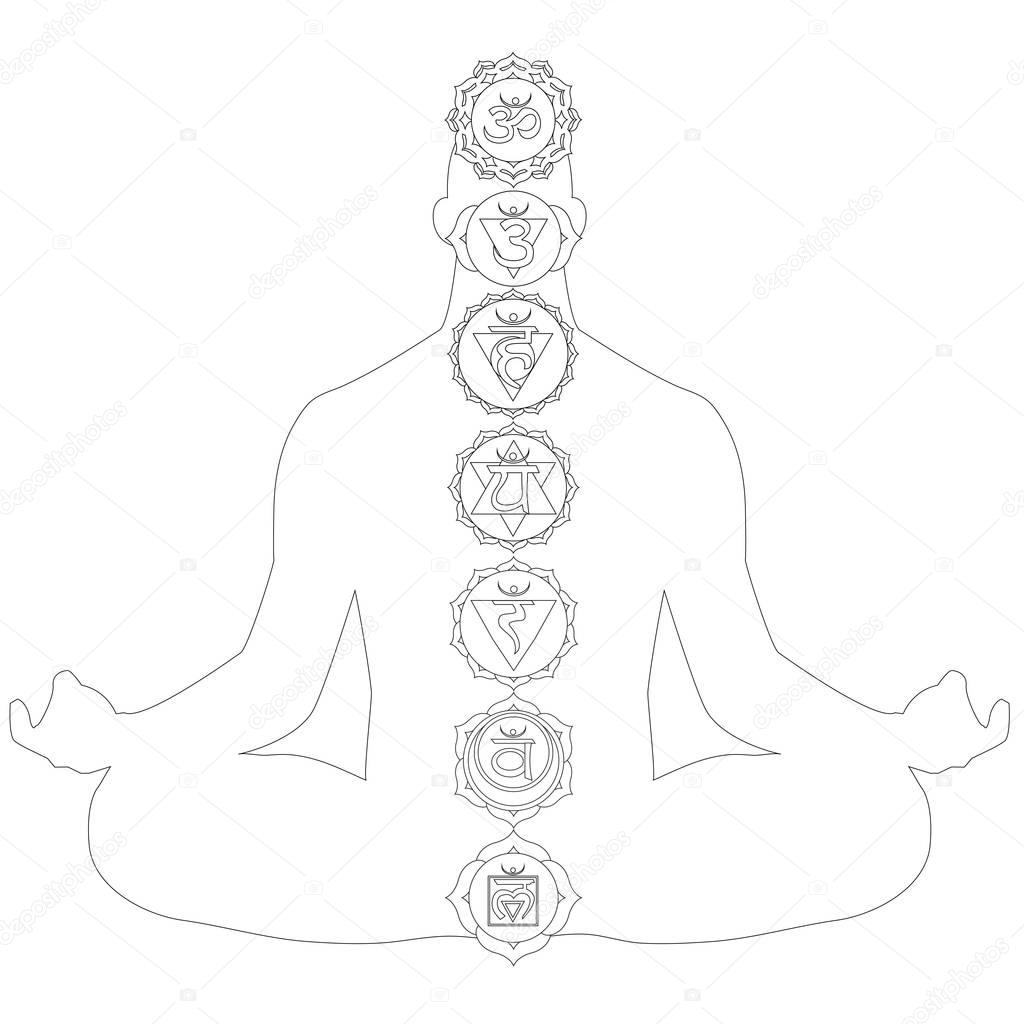 Man with seven chakras coloring page stock illustration by smk