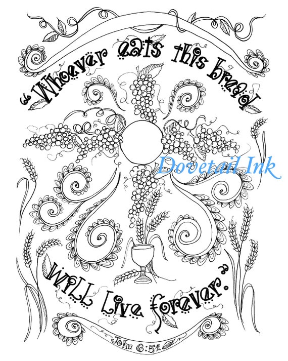 Printable bread of life catholic scripture art coloring page