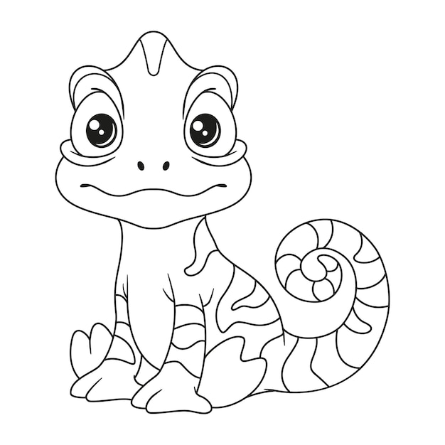 Premium vector cute little chameleon coloring page