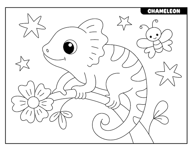 Premium vector chameleon coloring page for kids
