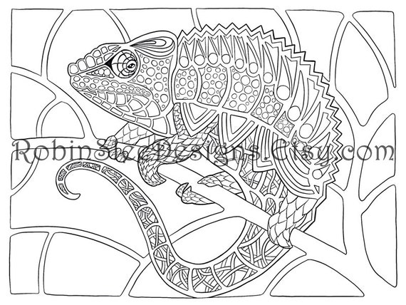 Chameleon colouring page animal art coloring pages printable adult art therapy animal illustration downloadable gift relaxation instant download