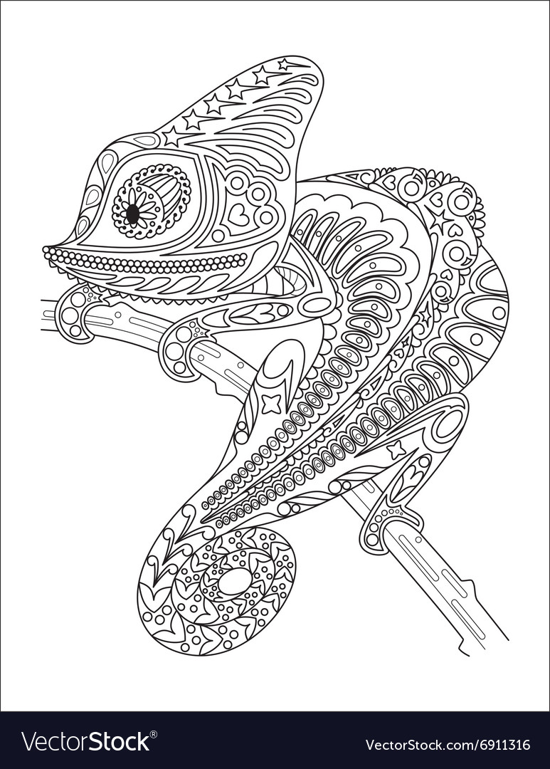 Monochrome chameleon coloring page black over vector image