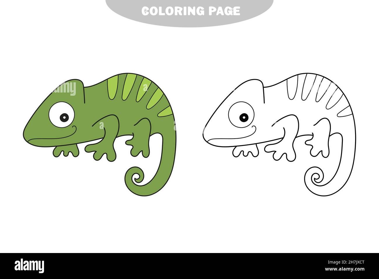 Simple coloring page vector illustration of chameleon for coloring book simple educational game for kids color and black and white version stock vector image art