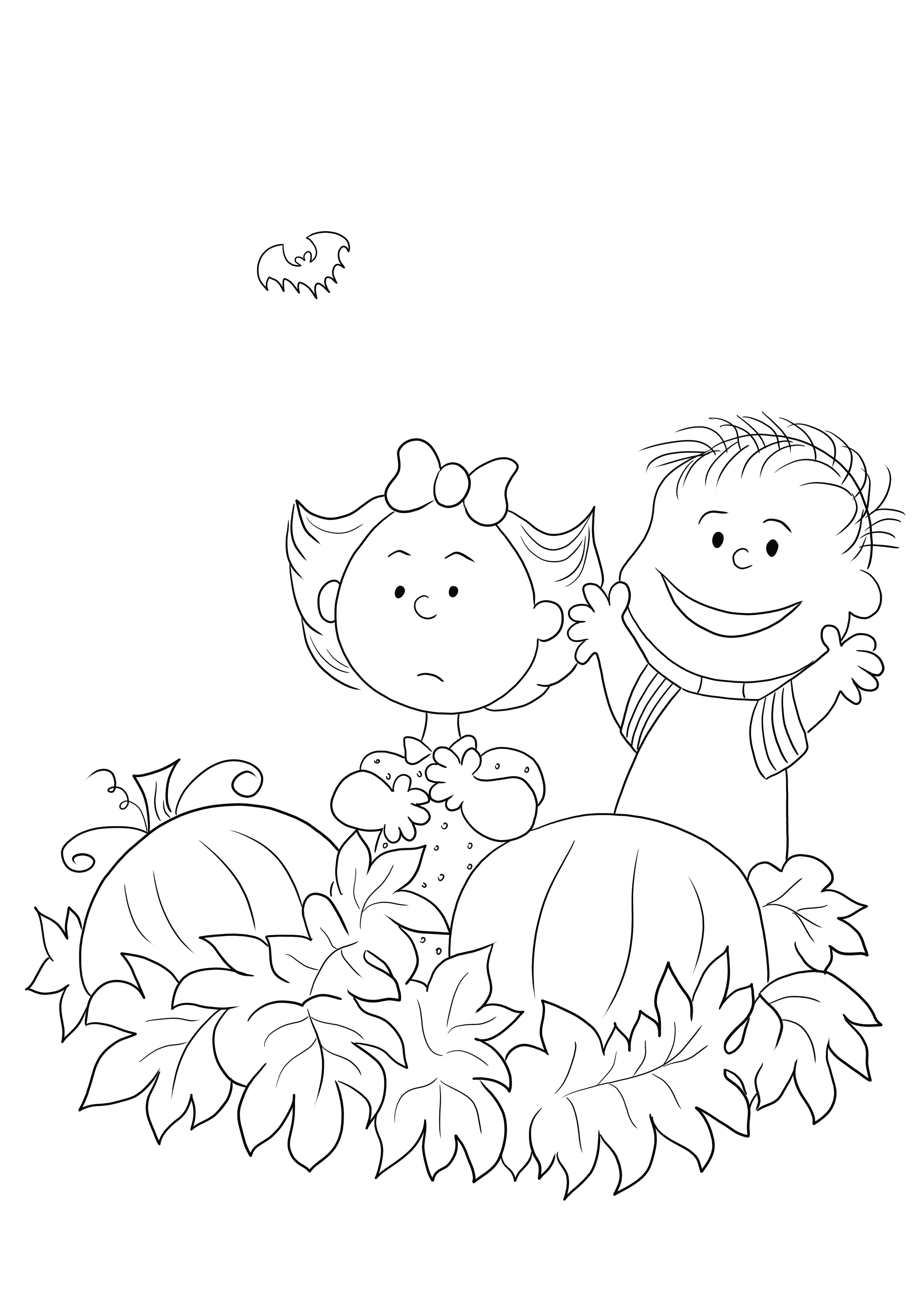 Charlie brown and his halloween pumpkins free to download or print and simple to color sheet