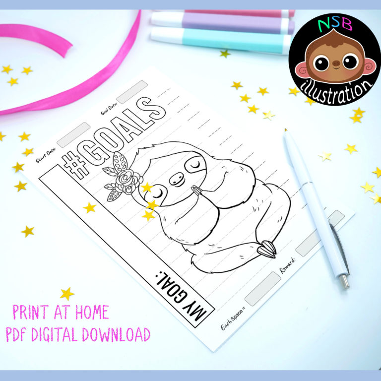 Kids goal tracker coloring page sloth themed habit chart â teacha
