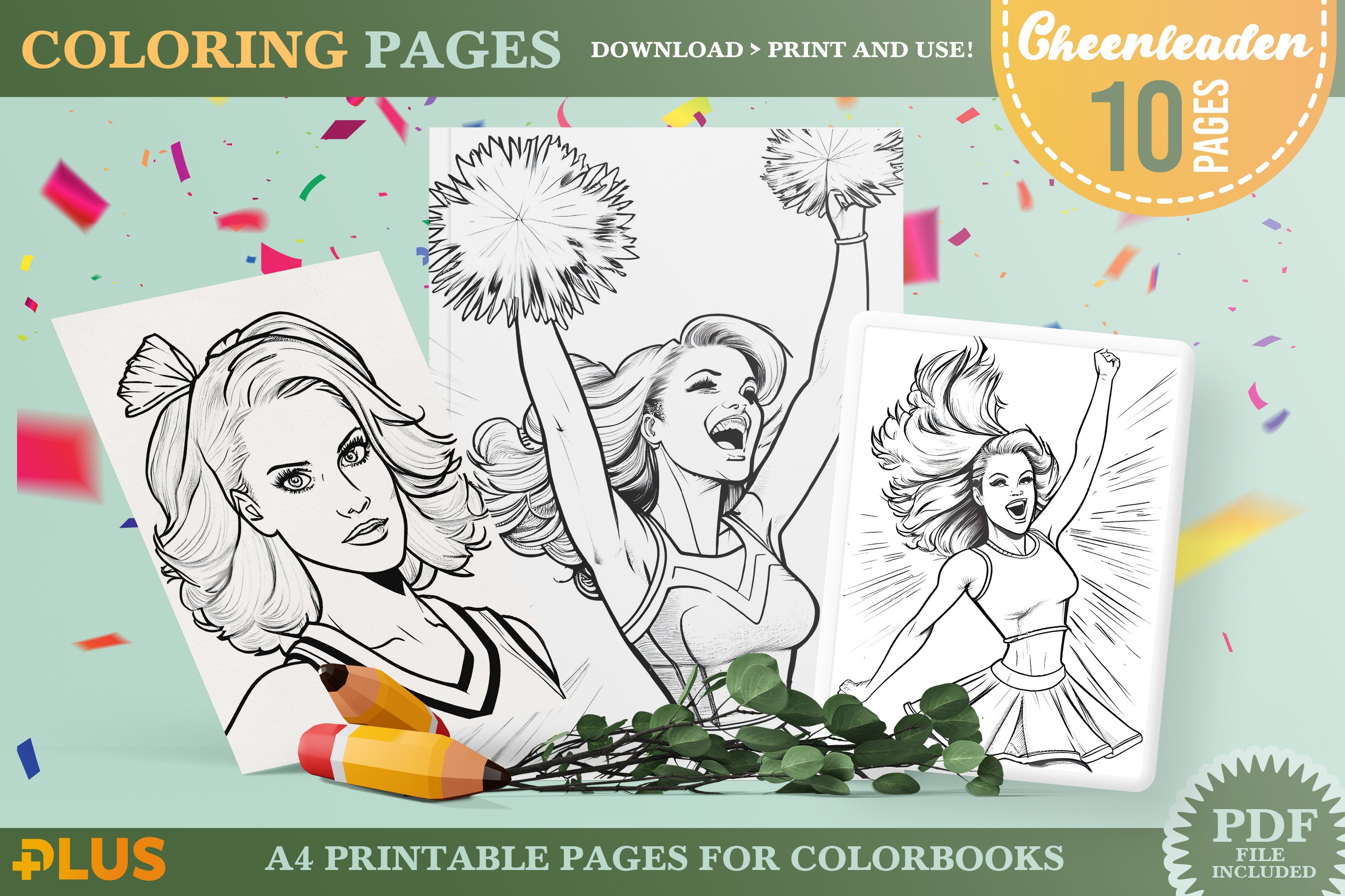 Cheerleader coloring pages design bundles