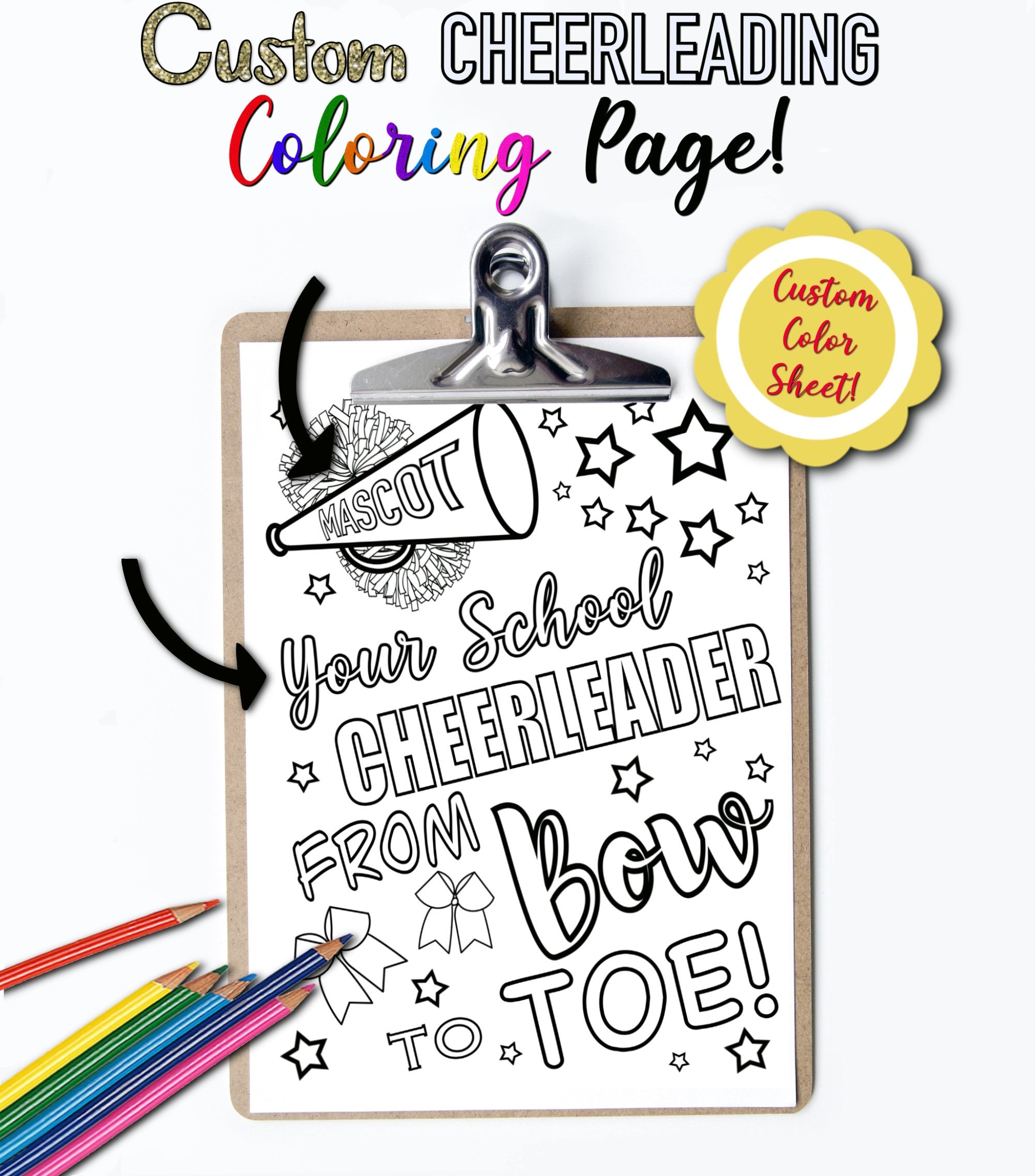 Custom cheerleading coloring pageteam coloring cheer pagecheer crafts