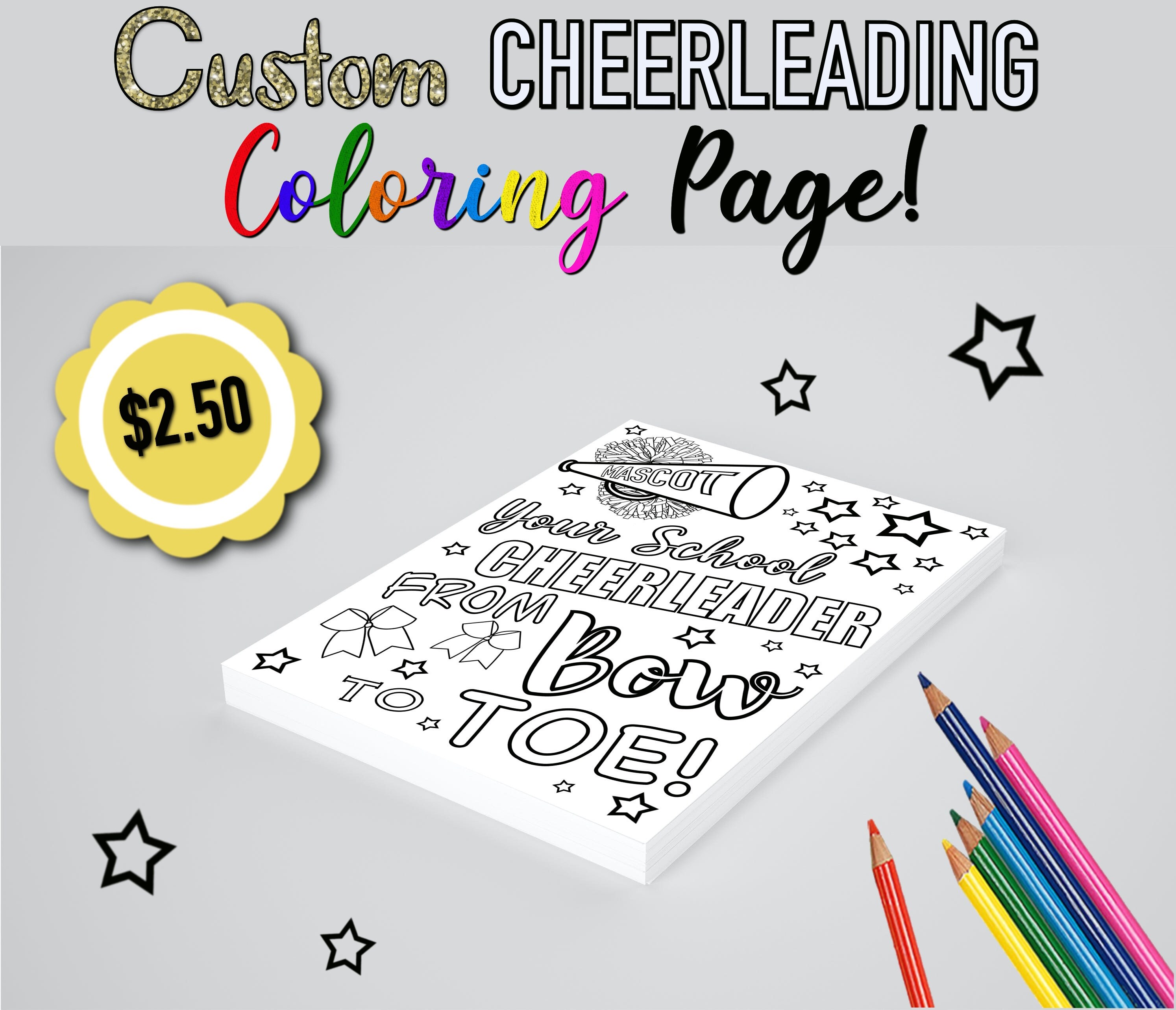 Custom cheerleading coloring pageteam coloring cheer pagecheer crafts