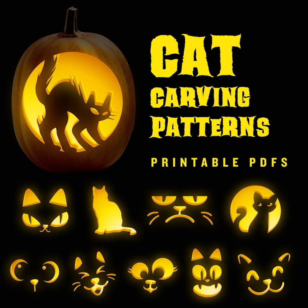 Cat pumpkin carving stencils