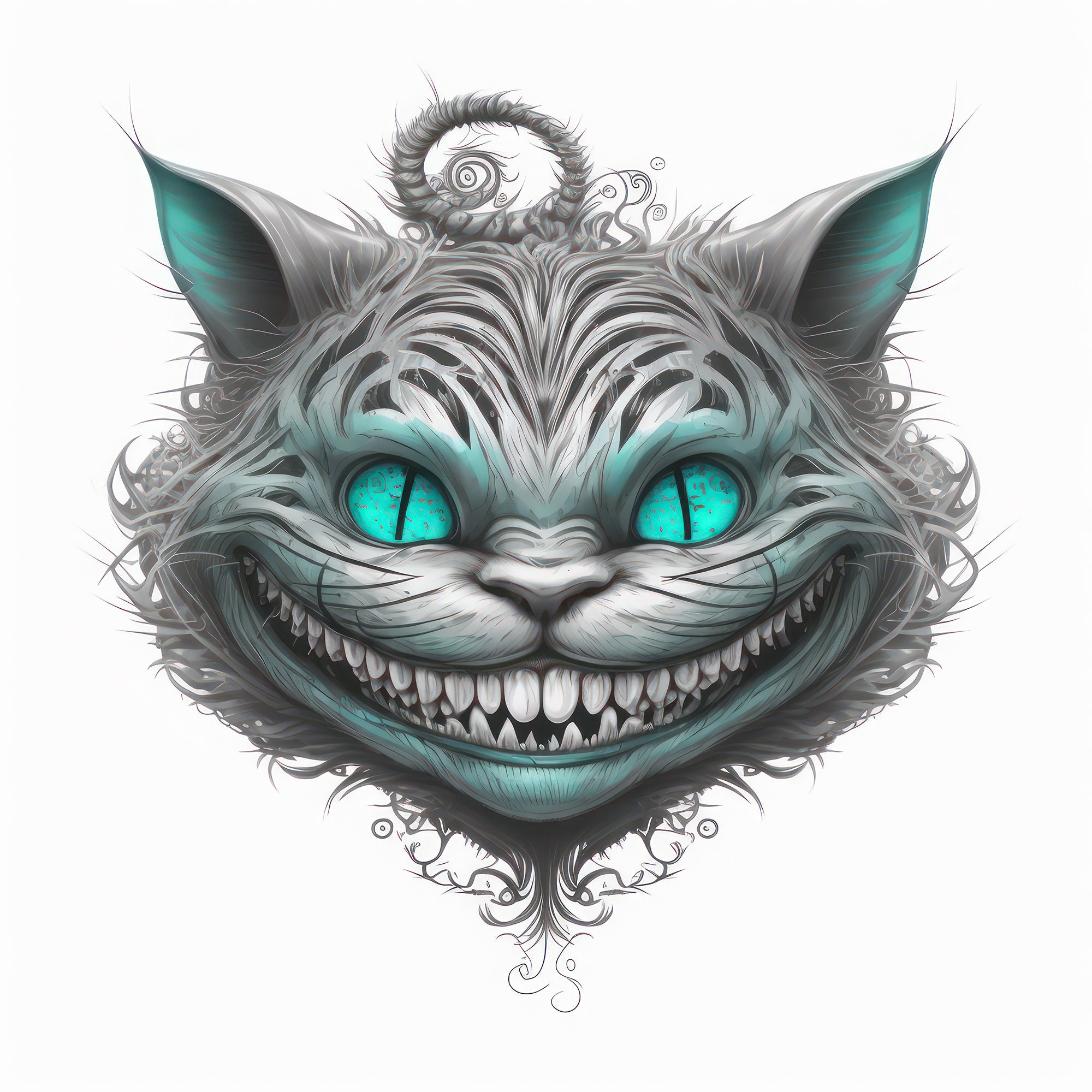 Cheshire cat art cheshire cat printable colorful cat poster cheshire cat head kitten picture home dãcor ai art set of midjourney