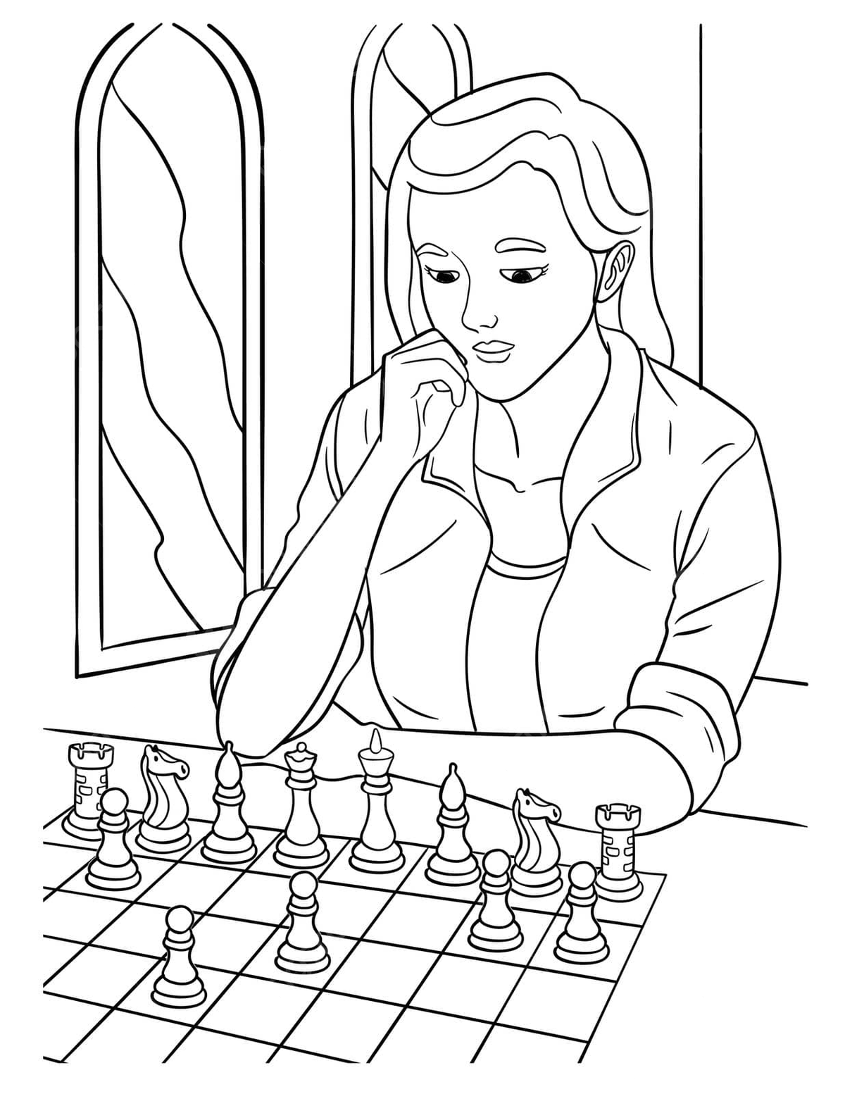 Chess game coloring page for kids chess game silhouette colouring book vector book drawing ring drawing kid drawing png and vector with transparent background for free download