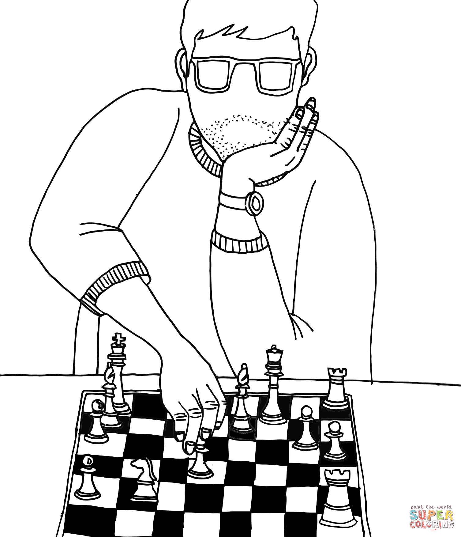 Playing chess coloring page free printable coloring pages