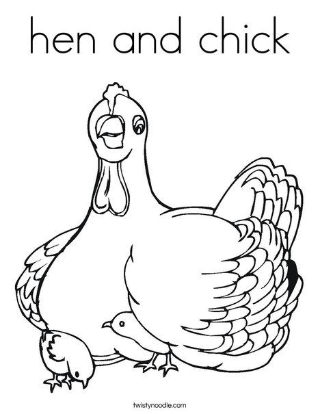 Hen and chick coloring page