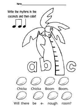 Chicka chicka boom boom rhythm worksheet by miss curtis music tpt