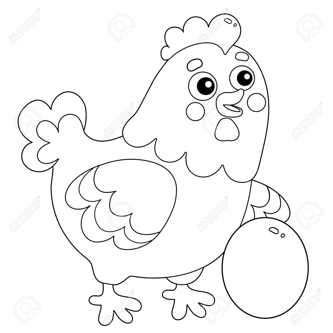 Coloring page outline of cartoon chicken or hen with egg farm animals coloring book for kids royalty free svg cliparts vectors and stock illustration image