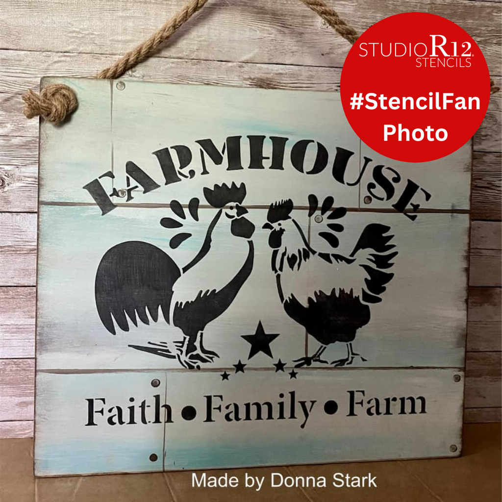 Old farmhouse chicken stencil by diy family faith rooster â stencils
