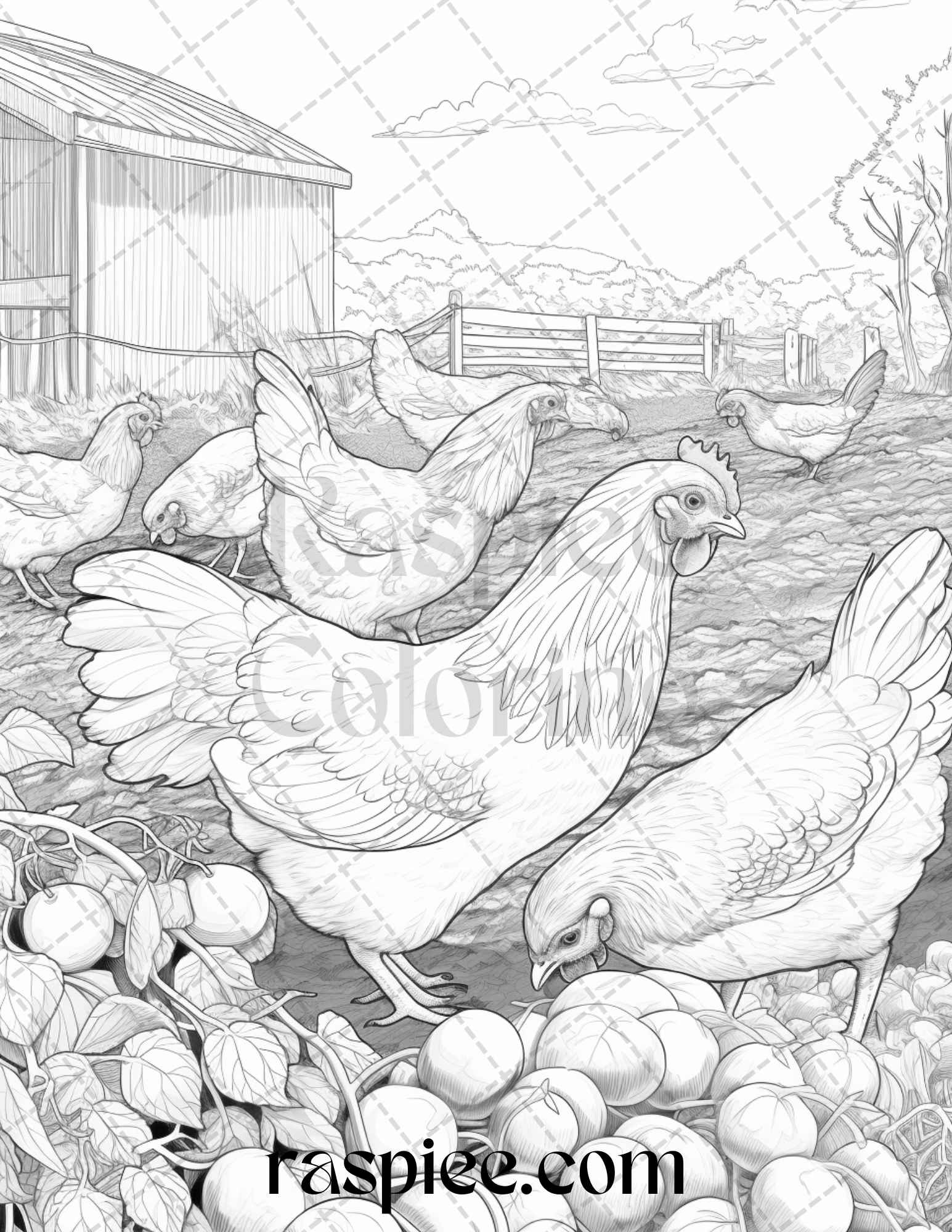 Farmstead serenity grayscale coloring pages printable for adults p â coloring