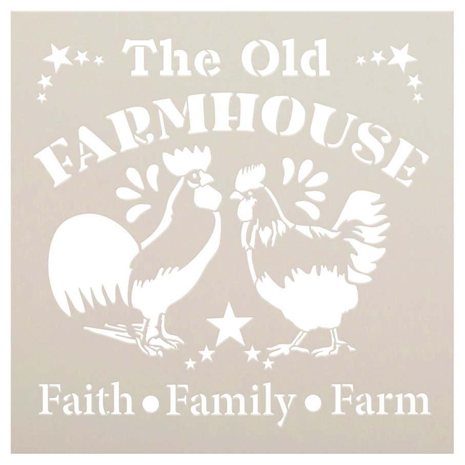 Old farmhouse chicken stencil by diy family faith rooster â stencils