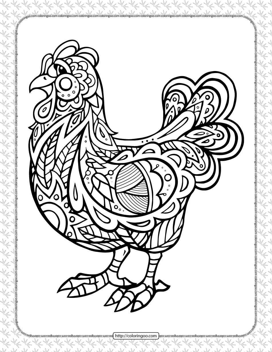 Printable zentangle chicken coloring page