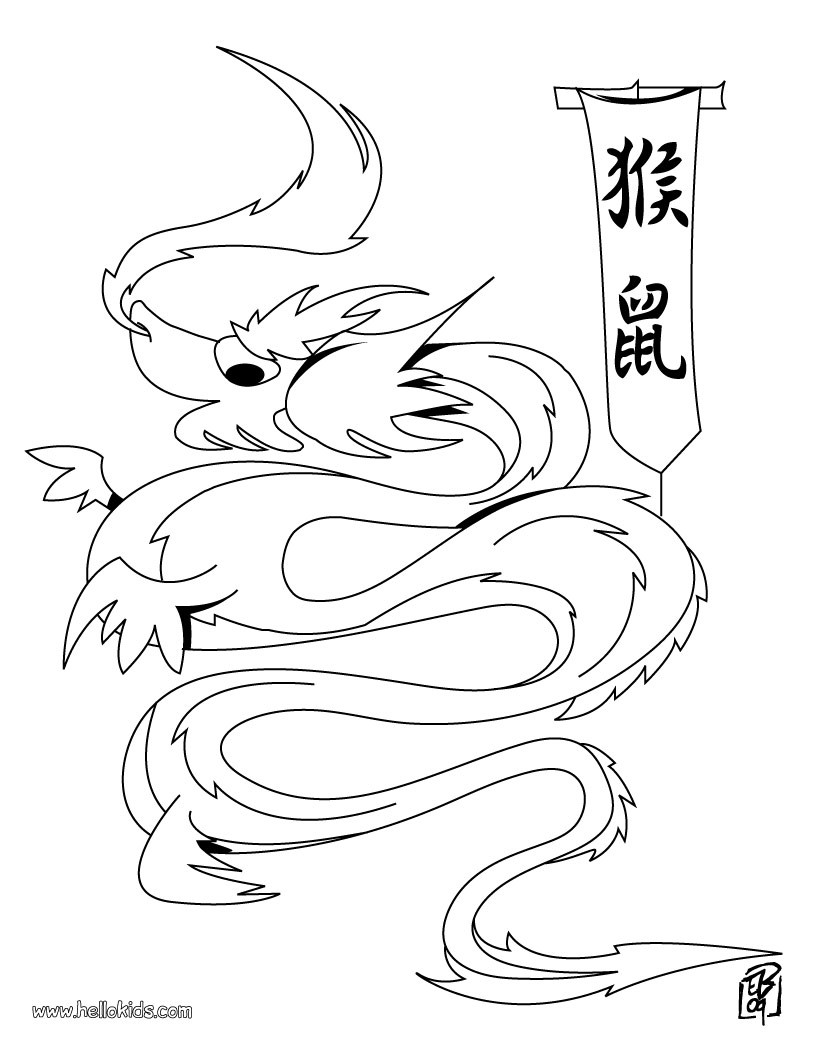 Dragon with a flag coloring pages