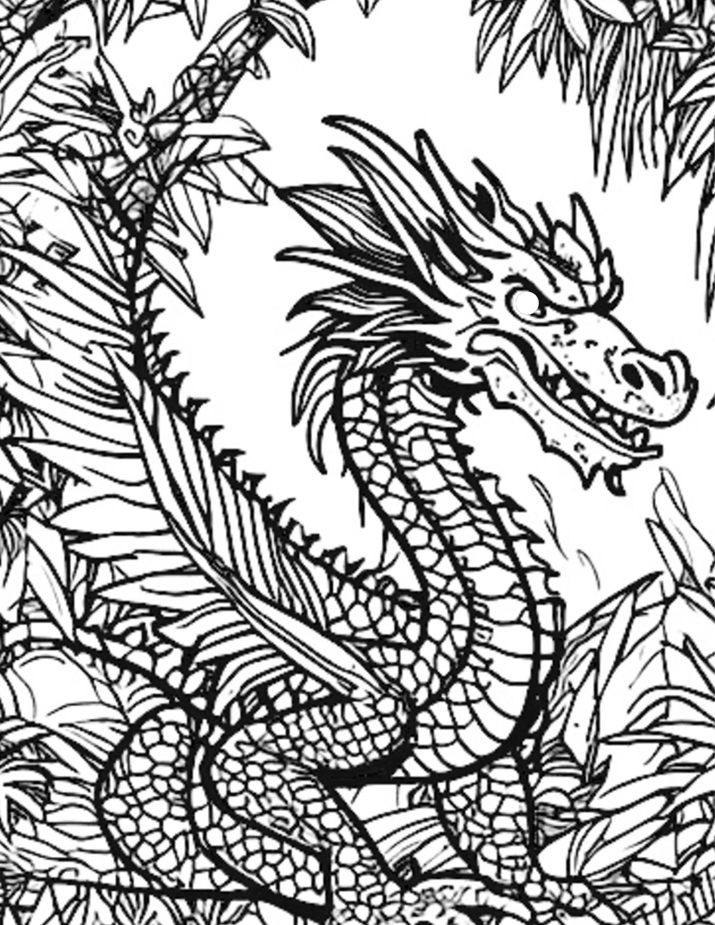 Printable dragon in jungle coloring pages for kids white background digital pages download pdf file format