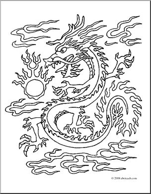 Clip art chinese dragon coloring page i