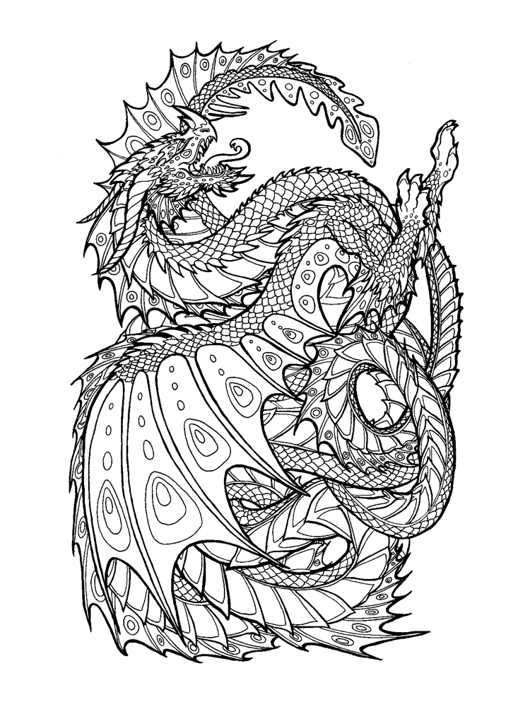 Digital chinese dragon coloring page