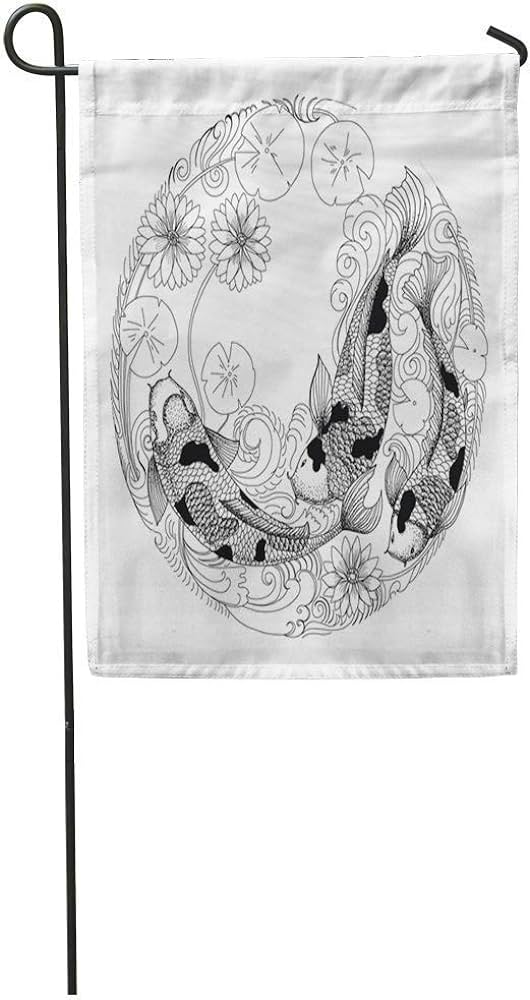 X garden flag waterlor chinese koi fish in circle japanese carp line drawing loring book red home outdoor der double sided waterproof yard flags banner for party garden