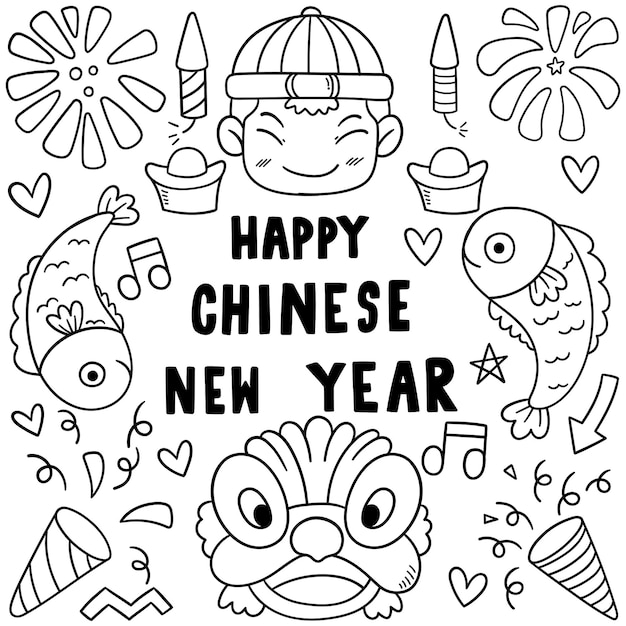 Free vector chinese new year with icon doodle style