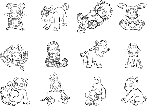 Chinese zodiac animals coloring page free printable coloring pages
