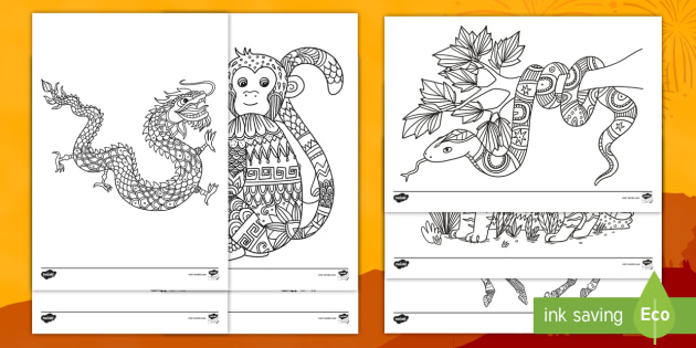 Chinese new year animals of the zodiac mindfulness colouring pages