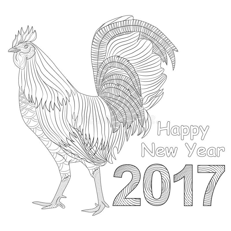 Rooster coloring book for adult chicken chinese zodiac symbol of the new year design t