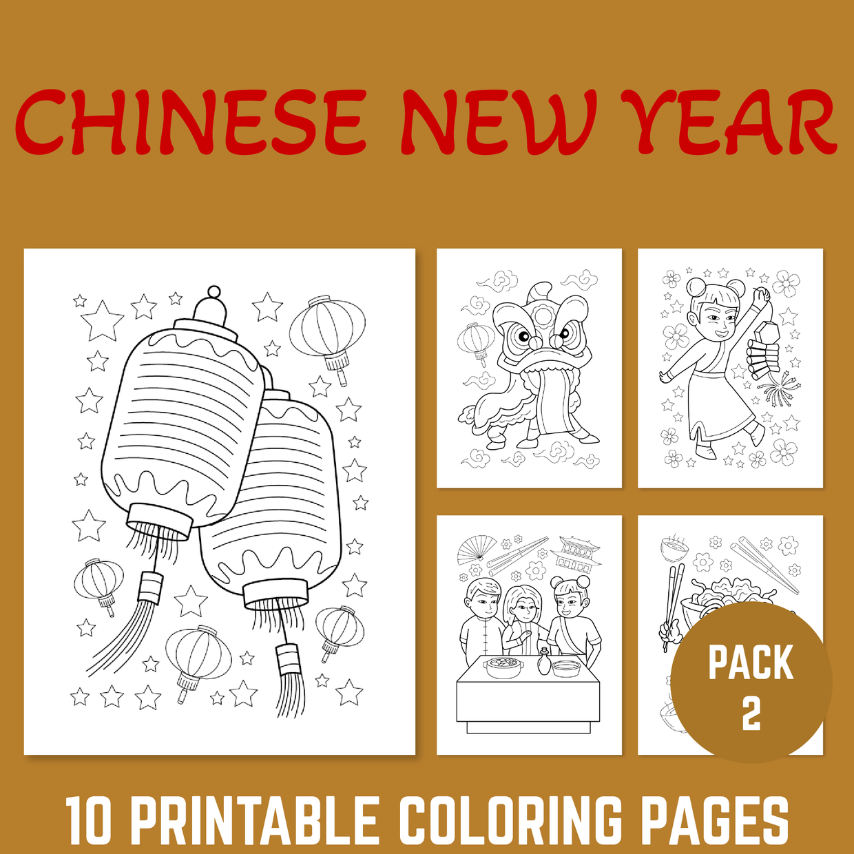 Chinese new year and zodiac printable pdf coloring pag